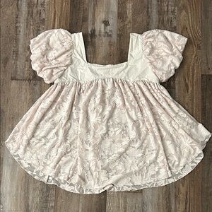 Free People Cream and Pink Lace Detail Top